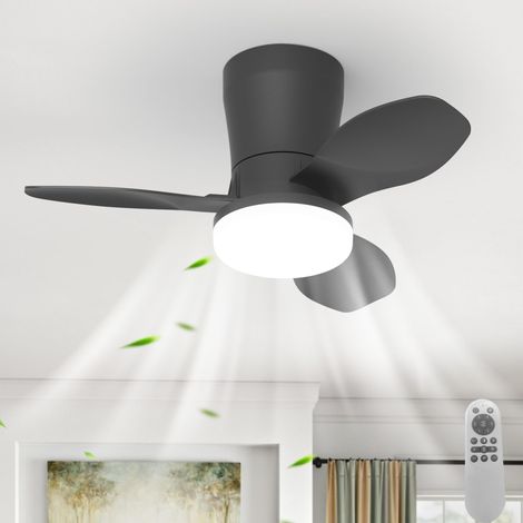Plafonnier Ventilateur LED Noir 65 cm – Ultra Silencieux Moteur DC Réversible, Télécommande 6 Vitesses, Minuterie, Luminosité Réglable, Contrôle Indépendant, ABS+PC pour Salon Chambre Salle de Repos (1/5)