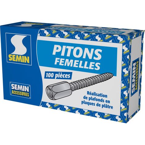 Semin – Pitons femelles pour faux plafond – Acier zingué – Boite de 100 unités – Fixation tige filetée – 10mm de hauteur