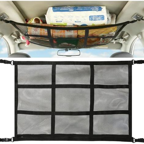 1 filet de rangement de toit pour voiture (78 x 53 cm), intérieur en maille double couche ajustable pour SUV, sangle réglable, idéal pour ranger jouets et autres objets. (1/5)