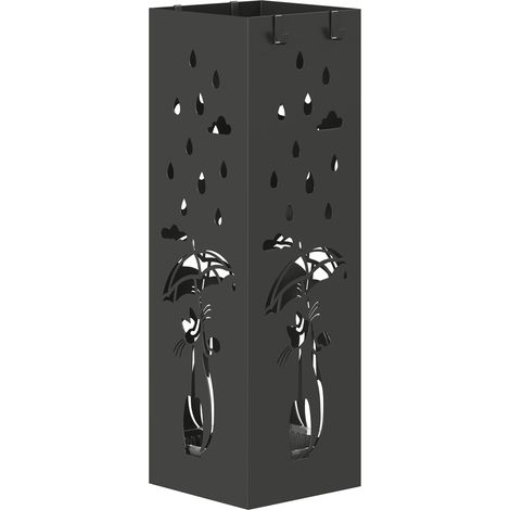 Beyamis Stilvoller, quadratischer Schirmständer aus Metall mit abnehmbarer Abtropfschale und 4 Haken, 15,5 x 15,5 x 49 cm, Schwarz