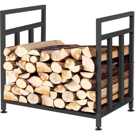 Support à Bois de Feu en Métal Robuste pour Extérieur et Intérieur, Étagère de Rangement de Bois de Cheminée Résistante,39.9 x 40.6 x 30 cm, Noir - Organisateur de Bois de Combustible Anti - Ro (1/4)