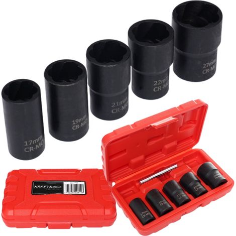 Jeu de douilles pour vis usinées 1/2" 17-27 mm, poinçon 6 pièces kraft et délavé (1/5)