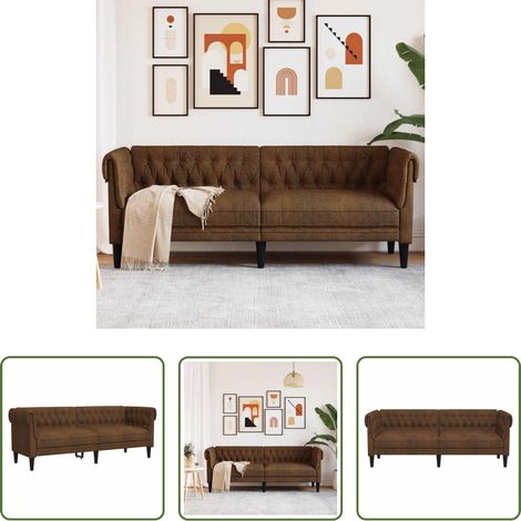 vidaXL Canapé Chesterfield 3 places marron tissu