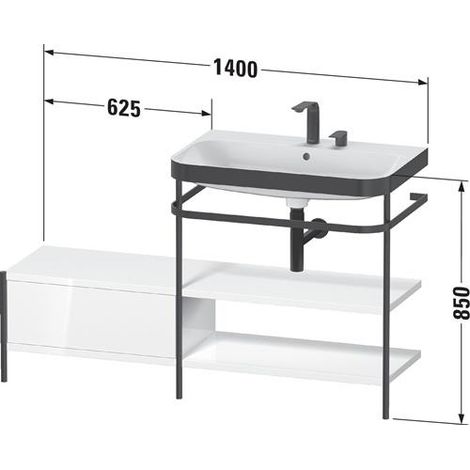 Ensemble lavabo HAPPY D.2 PLUS 1400x490mm sans trou de robinetterie, blanc super mat