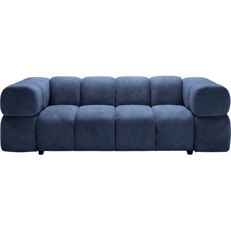 GUSTAVE - Canapé droit velours lisse 3 places Bleu (1/5)