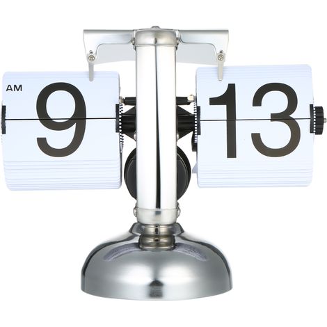 Horloge de Table à petite échelle, horloge à bascule en acier inoxydable, à engrenage interne, à Quartz, noir/blanc,White (1/5)