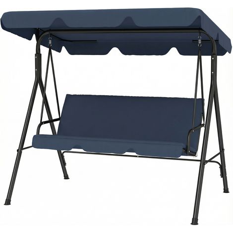 Balançoire de jardin 3 places avec auvent réglable et structure en acier, 172 x 118 x 153 cm, bleu marine (1/5)