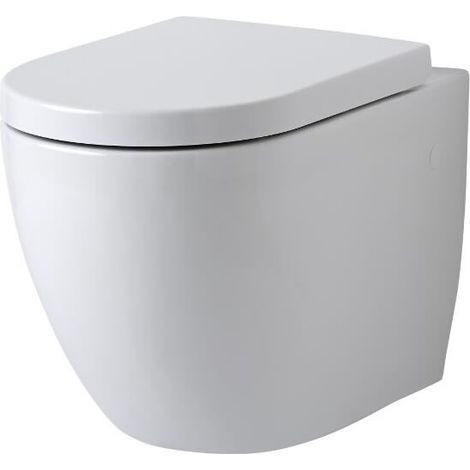 Milano Irwell White Ceramic Bathroom Wall Hung Rimless Toilet WC and Soft Close Seat