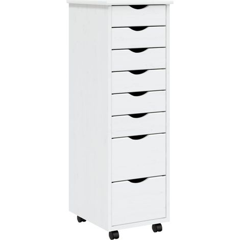 Armoire roulante avec tiroirs MOSS blanc bois de pin solide (1/5)