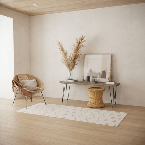 Kilim moderne Tapis Miami - Tapis en laine - 200x80cm, Rectangular - 100% Laine vierge - Tissé main - Beige