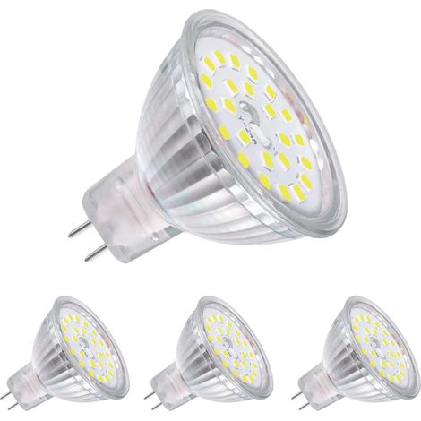 Ampoules LED MR16 GU5.3 5W Blanc chaud 2700K, spot 40W équivalent, 500 lumens, 12V AC/DC, non-variateur, IRC85, angle 120°, pack de 4, énergie classe F (1/5)
