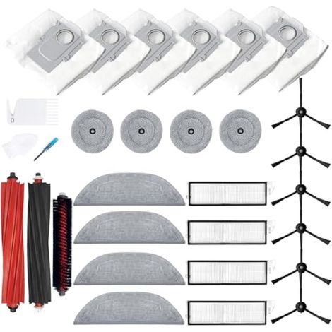 Set di 29 accessori di ricambio compatibili con Roborock S8 MaxV Ultra: 2 spazzole principali, 4 filtri, 6 spazzole laterali, 4 panni per la pulizia, 6 sacchetti per l'aspirapolvere. (1/5)