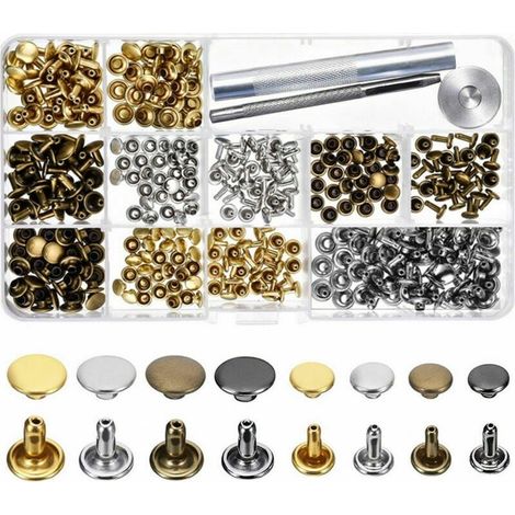 Kit de 240 rivets en cuir – Rivets tubulaires 8mm et 6mm – 4 couleurs : or, argent, bronze, noir – Outils d'installation inclus (1/5)