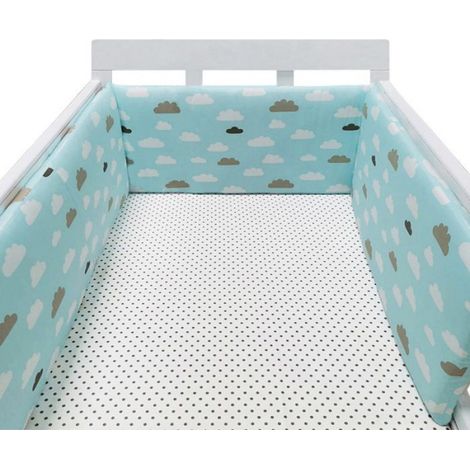 Tour de lit bébé, barrière de lit en coton pour nouveau-né, lit tressé, berceau bébé - Nuages bleus - (1/4)