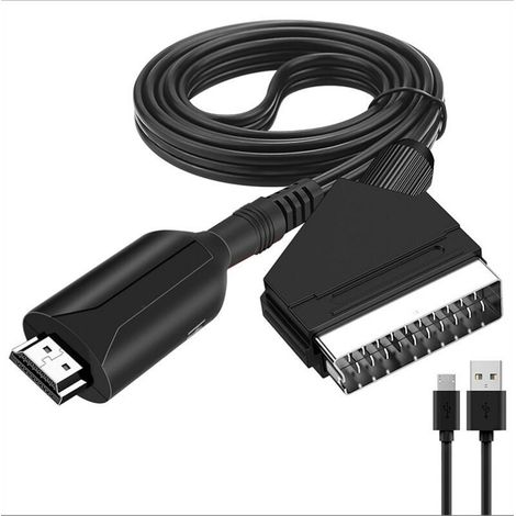1PC Convertisseur vidéo hdmi vers péritel hdmi vers péritel tête de balai boîtier de conversion audio et vidéo câble adaptateur 1 m (1/4)