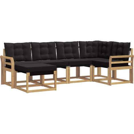 Conjunto de sofás de exterior con cojín 6 pcs Blanco y Negro vidaXL