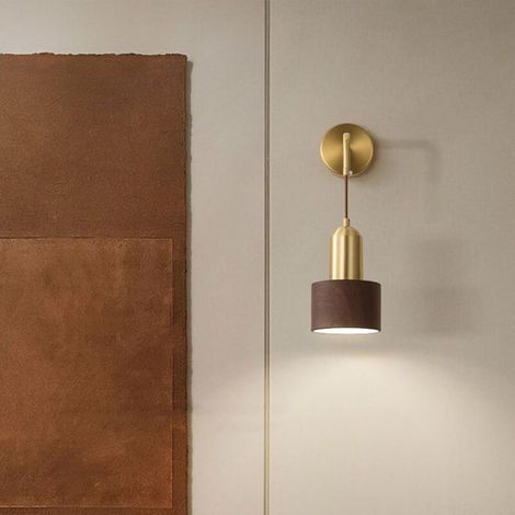 Applique murale d'intérieur à intensité variable avec abat-jour en bois, applique murale LED minimaliste de style rétro ferme E27, adaptée aux tables de chevet, salons, chambres, à côté des miroirs, c (1/3)