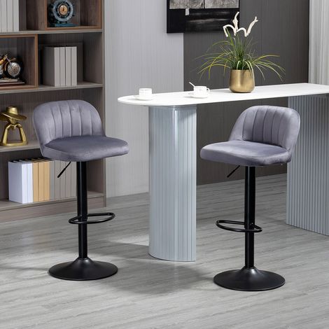 Ensemble de 2 tabourets de bar modernes avec repose-pieds, réglables en hauteur et pivotants, gris (1/5)