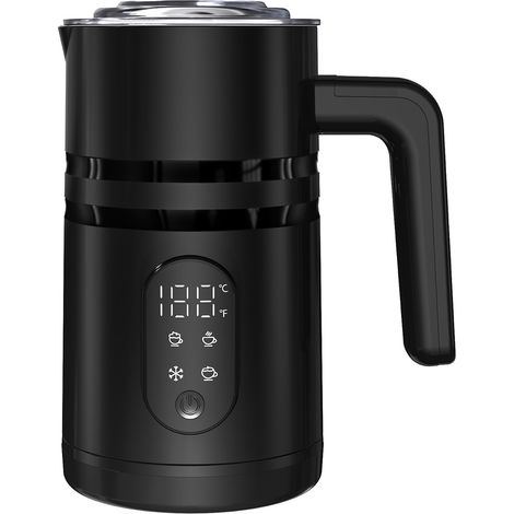 Espumador de leche eléctrico MF06 con 4 modos, función de espumado rápido, capacidad de 350 ml, pantalla digital de temperatura, 400 W, acero inoxidable PP 304, negro, 598 g, para Nespresso, espresso, (1/2)