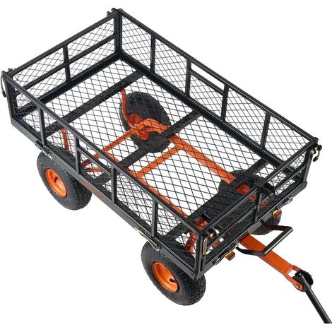 Carro de jardín, construcción metálica, alta capacidad de carga, color plata. (1/2)