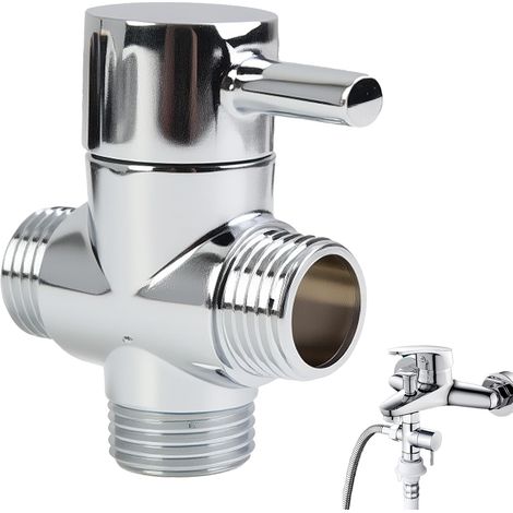 Vanne De Dérivation De Douche, Adaptateur En T À 3 Voies Pour Inverseur De Bras De Douche, Entrée Mâle G1/2 X Sorties Mâle G1/2 Et, Laiton Massif Chromé, Inverseur Douche, Vanne 3 Voies (1/5)