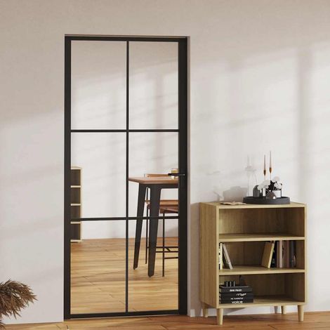 Porte intérieure ESG en verre et aluminium 93 x 201,5 cm Noir (1/5)