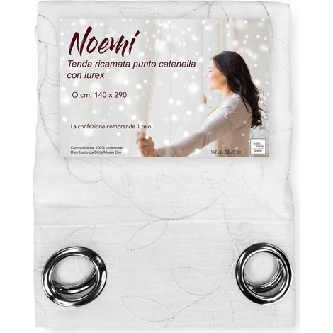 TENDA NOEMI ricamo MODERNO FOGLIA bianco cm. 140x290