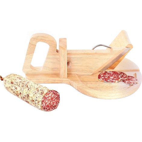 Trancheuse Guillotine Coupe Charcuterie Saucisson Manuelle Ronde Bois Inox Marron (1/4)