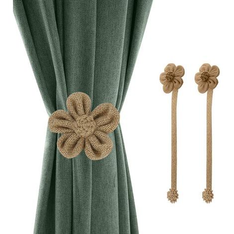 Magnetic window curtain ties, 2 simple and elegant pieces, decorative sunflower, knitted cord, drapery holder, curtain tieback accessories for home office decoration (1/5)
