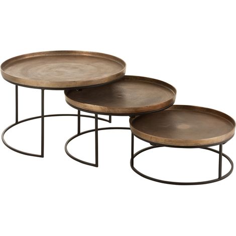 Lot de 3 tables basses rondes 80, 70 et 60 cm en aluminium marron et noir (1/5)