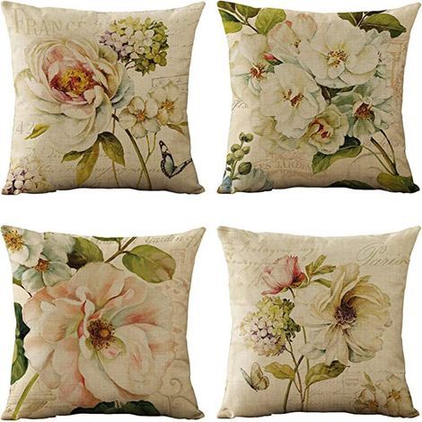 Housse de Coussin Extérieur Imperméable, Lot de 4, Motif Fleurs Vintage pour Jardin, Patio, Canapé, 45x45 cm (1/5)