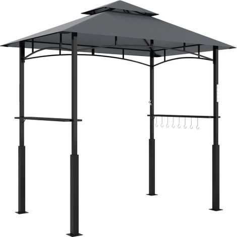 Grillpavillon mit LED 243 x 148 x 248 cm wasserdicht flammhemmend Gartenpavillon mit Doppeldach,Seitenregalen, Gartenlauben mit UV-Schutz, BBQ Pavillon aus Metall Grillzelt für Party BBQ Grau 
On-Site