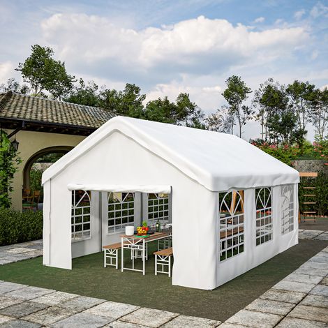 Garage pour tente de voiture 4x6m, auvent extérieur, abri de protection pour meubles de jardin, portes roulantes séparées à l'avant et à l'arrière, toit et parois latérales amovibles (1/5)