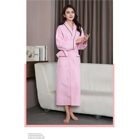 Peignoir Femme 100% Coton Doux et Chaud Col V Robe de Chambre Maison Spa Nuit (1/4)