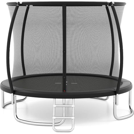 GOPLUS Φ244/305/366 CM Trampoline Exterieur Enfant, Trampoline Fitness avec Filet Sécurité, Échelle, Structure Galvanisée, Aire de Jeux pour Enfants et Adultes (Noir,Ø366x269CM)