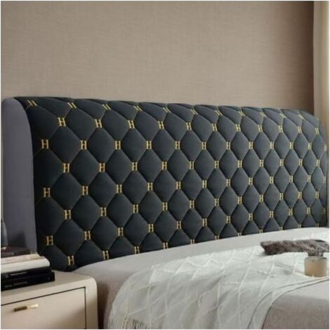 Housse De Tête De Lit Rembourrée Épais Extensible Lavable Protection Anti-Poussière Couverture Complète pour Lit King Size Simple Double,Noir,160CM