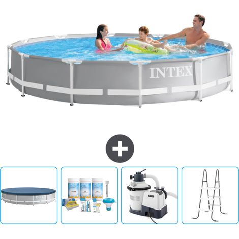 Piscine ronde prisme frame Intex - 366 x 76 cm - Grise - Incluse Accessoire CB64