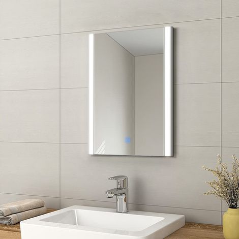 Bathroom Mirror with LED Lights 400 x 500 mm Bathroom Wall Mirror with Touch Sensor and 3 Colors Dimmable IP44 Bathroom Vanity Mirror with USB socket (1/5)