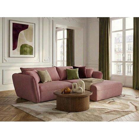 BOBOCHIC - Canapé d'angle fixe LUIGI tissu lisse Angle droit Rose (1/5)