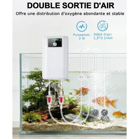 Pompe à Air d'Aquarium Rechargeable Double Sortie d'Air Bulleur Portable pour Pêche en Plein Air Bassin et Transport de Poissons avec Accessoires (1/5)