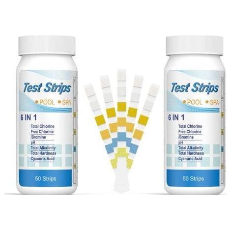 Aiperq 6 en 1 Bandelettes Piscine Brome Spa, Languettes Ph Piscine Bandes Test Qualité d'eau sur Chlore Brome Alcalinité Acide Cyanurique Dureté du Liquide Testeur Générale (100pcs) (1/4)