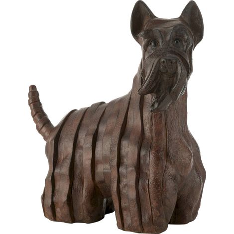 Statue chien terrier écossais moderne en résine marron décorative - Marron chocolat effet bois (1/2)