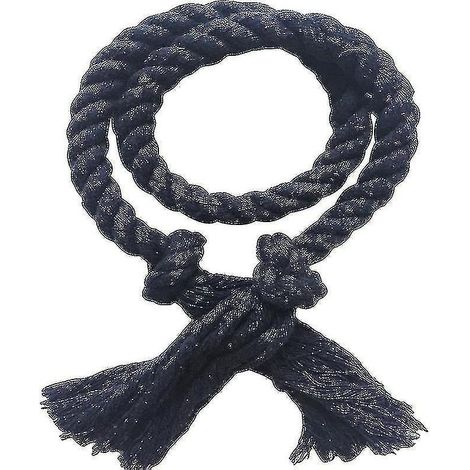 Lot de 2 embrasses de rideaux en corde de coton et lin tissée, couleur unie, bleu marine, Jikaix (1/5)