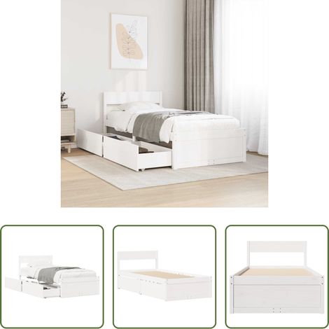 Cadre de lit blanc -  Cadre de lit sans matelas blanc 90x200 cm bois de pin massif (1/5)