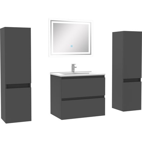 Ensemble meubles Salle de Bain 60cm avec colonnex2 + miroir lumineux Anthracite