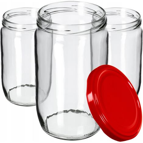 KADAX, runde Glasbehälter für Schraubdeckel, 24er-Set, 720 ml, rot, 8,7 x 8,7 x 15 cm