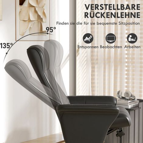 Fauteuil pivotant ergonomique noir, microfibre, avec repose-pieds, rotatif, charge max 150 kg, confortable et rembourré pour salon ou bureau
