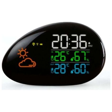 Funkgesteuerte Wetterstation mit Außen- und Innensensor, Temperatur, Wettervorhersage, Luftfeuchtigkeit, LED-Farbdisplay, Uhr, Wecker 1539761mm