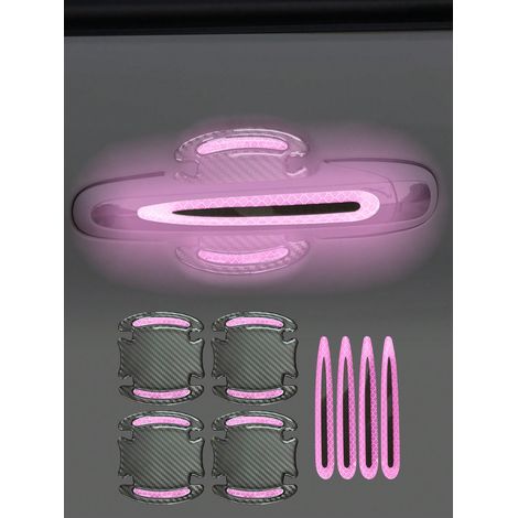 8 autocollants réfléchissants pour poignées et bols de porte de voiture, 4 bols de porte, 4 poignées, couleur rose (1/4)