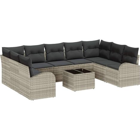 Maison Exclusive - Set Divano da Giardino 10 pcs Grigio chiaro polyrattan